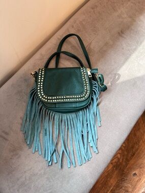 MMS Design Studio Teal Fringe Studded Crossbody